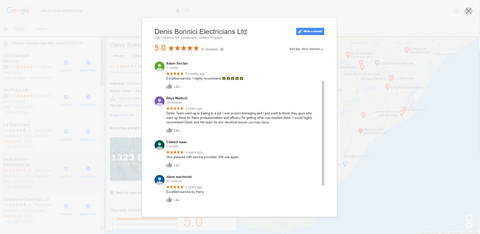 Screenshot of reviews on a google my business page